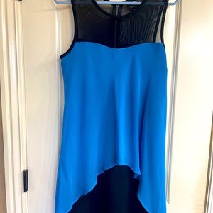 Black bodycon dress with teal overlay